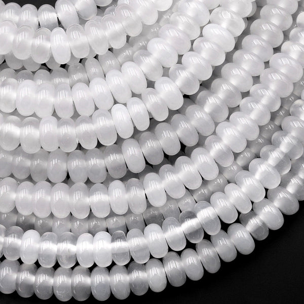 Natural White Agate Beads 6mm Smooth Rondelle Gemstone Beads 15.5" Strand