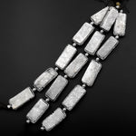 Natural White Agate Druzy Drusy Beads Long Rectangle Rhinestone Inlay 8" Strand