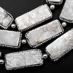 Natural White Agate Druzy Drusy Beads Long Rectangle Rhinestone Inlay 8" Strand