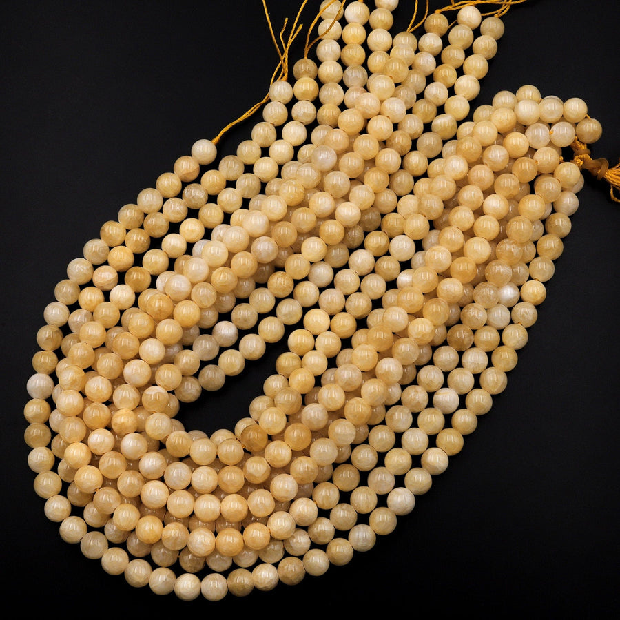 Natural Honey Yellow Calcite Round Beads 8mm 15.5" Strand