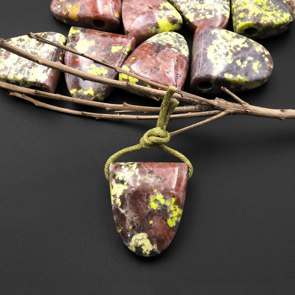 Large Hole 4mm Drill Pendant Natural Autumn Jasper Top Side Drilled Thick Saddle Locket Pendant A1