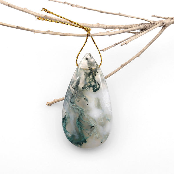 Natural Green Moss Agate Teardrop Side Drilled Pendant A3