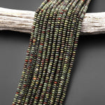Natural Dragon Blood Jasper Rondelle Smooth 4mm Beads Polished Earthy Red Green Stone 15.5" Strand