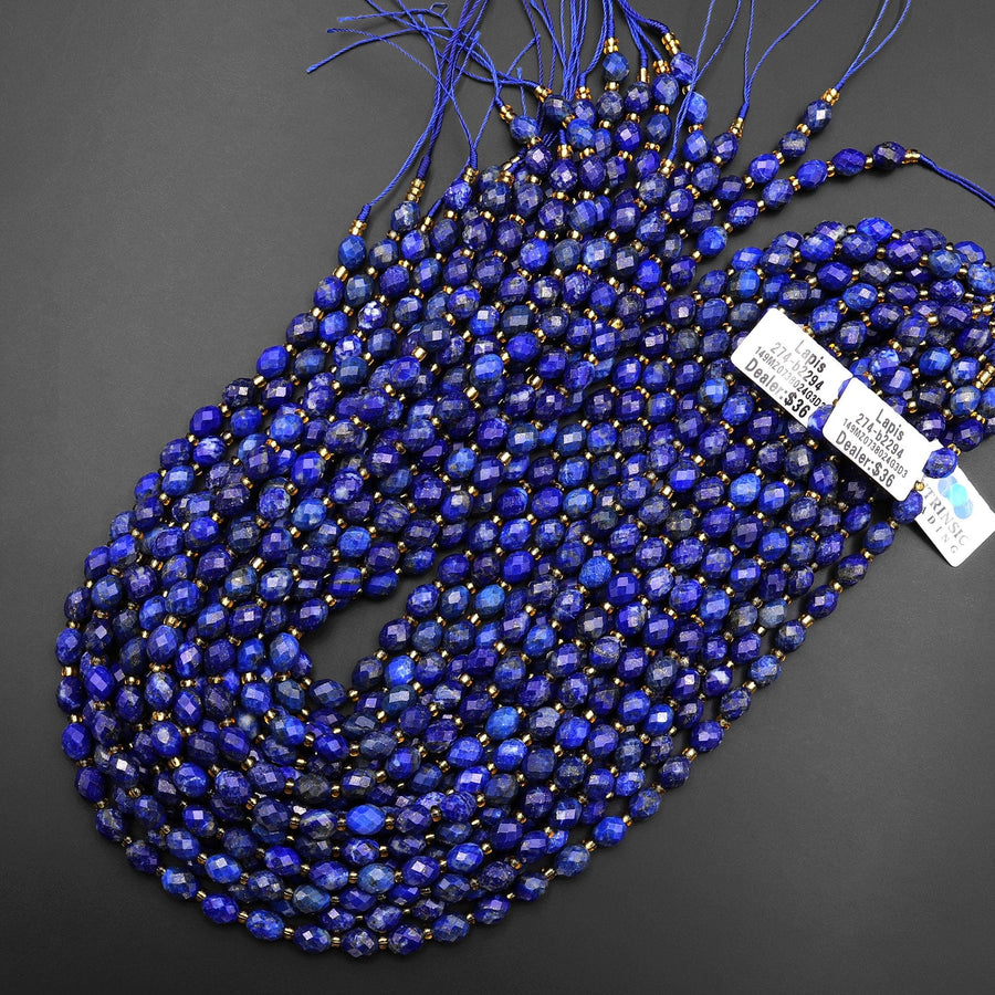 Flashy Natural Lapis Faceted Drum Barrel Rice Beads 15.5" Strand