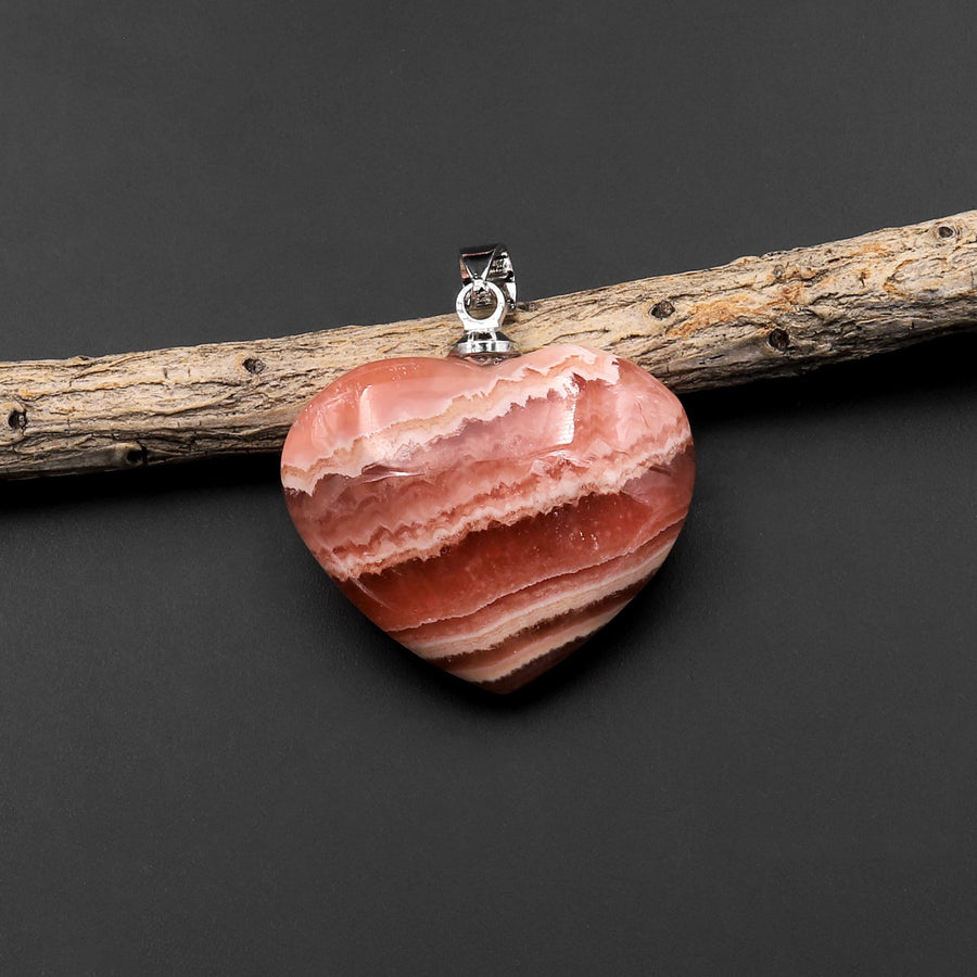 AAA Natural Red Rhodochrosite Heart Gemstone Pendant