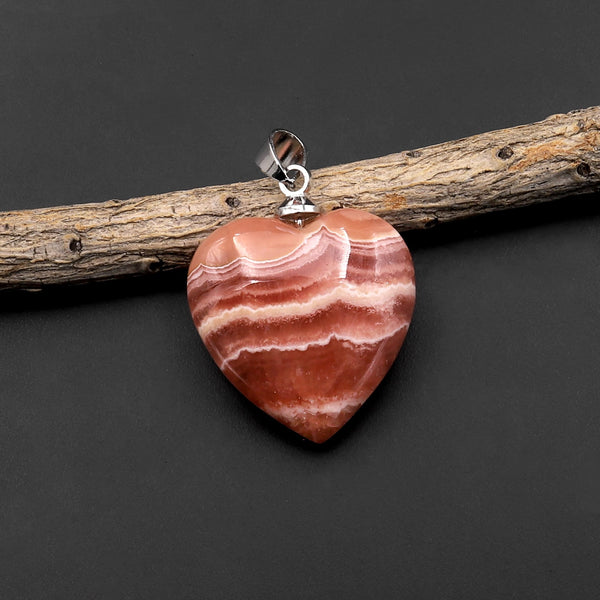 AAA Natural Red Rhodochrosite Heart Gemstone Pendant A2