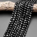 AAA Natural Black Tourmaline Faceted 6mm 8mm Coin Beads Gemstone 15.5" Strand
