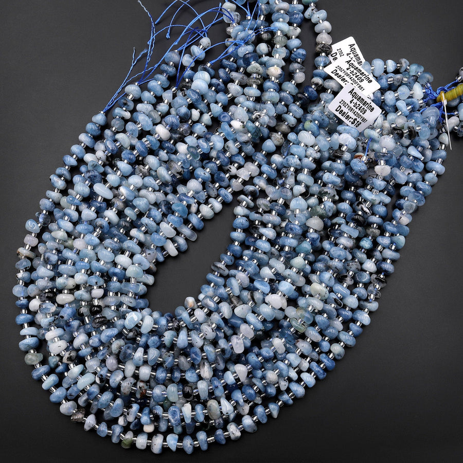Natural Santa Maria Blue Aquamarine 8mm Rounded Rondelle Beads 15.5" Strand