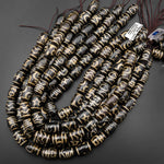 Tibetan Agate Barrel Beads Dzi Symbolic Antique Boho Beads 15.5" Strand