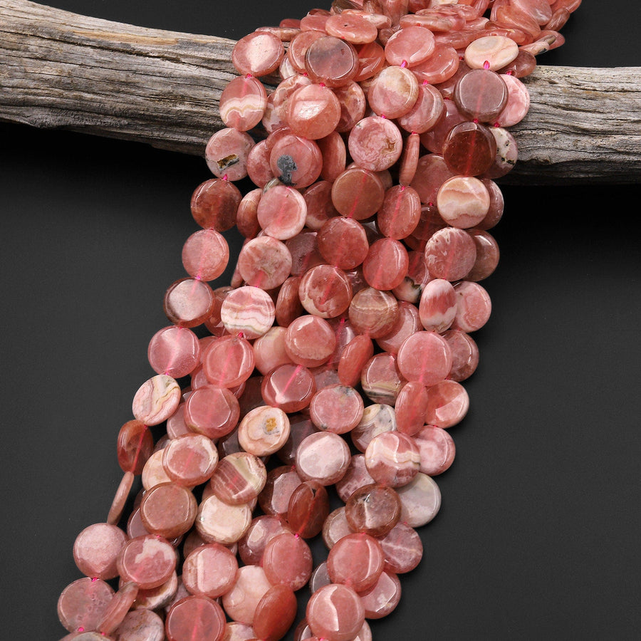 Natural Pink Rhodochrosite Beads Smooth Coin 12mm 15.5" Strand