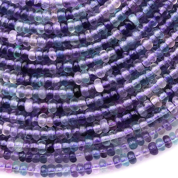 Natural Green Purple Green Blue Fluorite 4mm Smooth Rondelle Beads 15.5" Strand