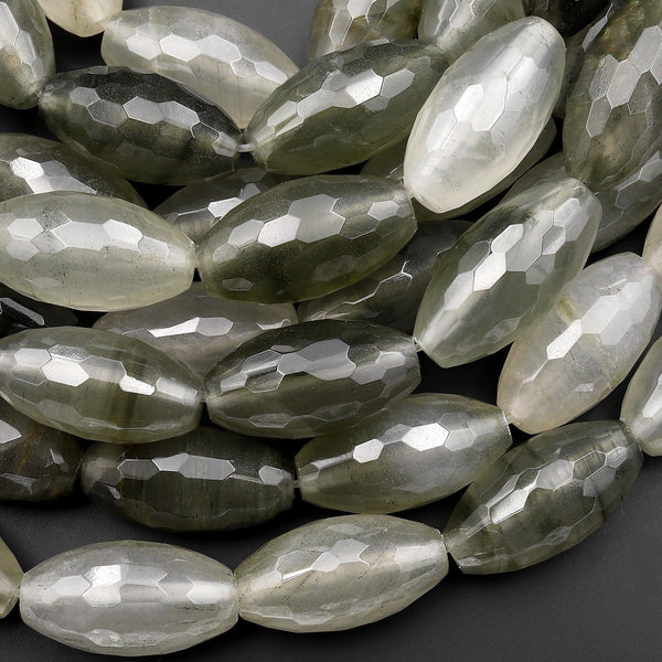 AAA Large Faceted Natural Green Actinolite In Quartz Beads Barrel Cylinder 15.5" Strand