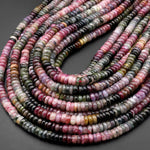 Natural Multicolor Tourmaline Heishi Rondelle Beads 4mm 5mm 6mm 7mm 8mm Watermelon Pink Green Gemstone 15.5" Strand
