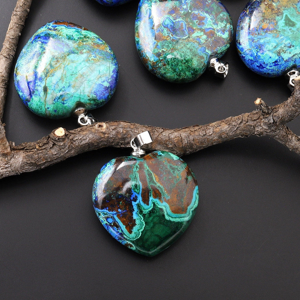 AAA Natural Shattuckite Heart Gemstone Pendant Malachite Chrysocolla Azurite From the Old Arizona Copper Mine A3