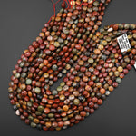 Faceted Natural Red Creek Jasper Bead 8mm 10mm Coin Earthy Red Green Yellow Brown Multi-color Picasso Jasper 15.5" Strand