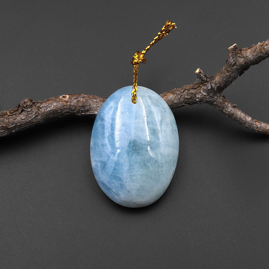 Natural Soft Blue Aquamarine Oval Pendant Gemstone
