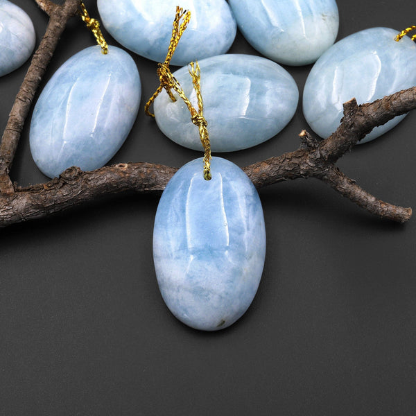 Natural Soft Blue Aquamarine Oval Pendant Gemstone A2