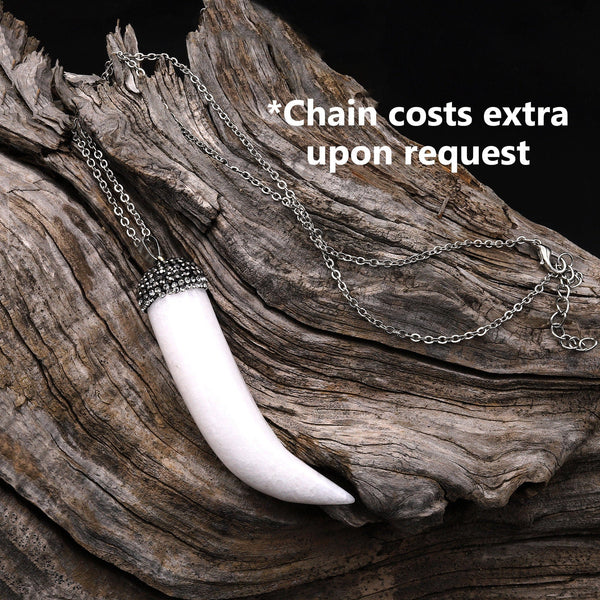 Natural White Jade Long Tooth Claw Pendant Sparkling Rhinestone