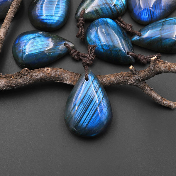 AAA Natural Blue Labradorite Teardrop W/ Stripes Front Drilled Pendant