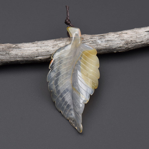 Hand Carved Natural Carnelian Leaf Pendant Focal Bead Drilled Gemstone OP2116