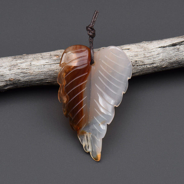 Hand Carved Natural Carnelian Leaf Pendant Focal Bead Drilled Gemstone OP2119