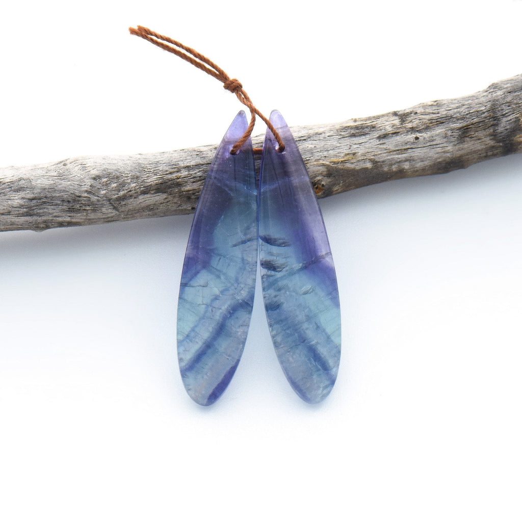 Natural Rainbow Fluorite Long Teardrop Earring Pair Drilled Gemstone Matched Beads OP2822