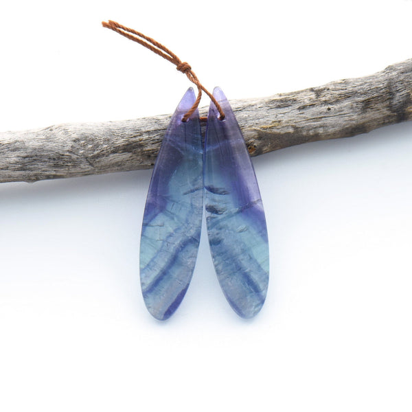 Natural Rainbow Fluorite Long Teardrop Earring Pair Drilled Gemstone Matched Beads OP2822