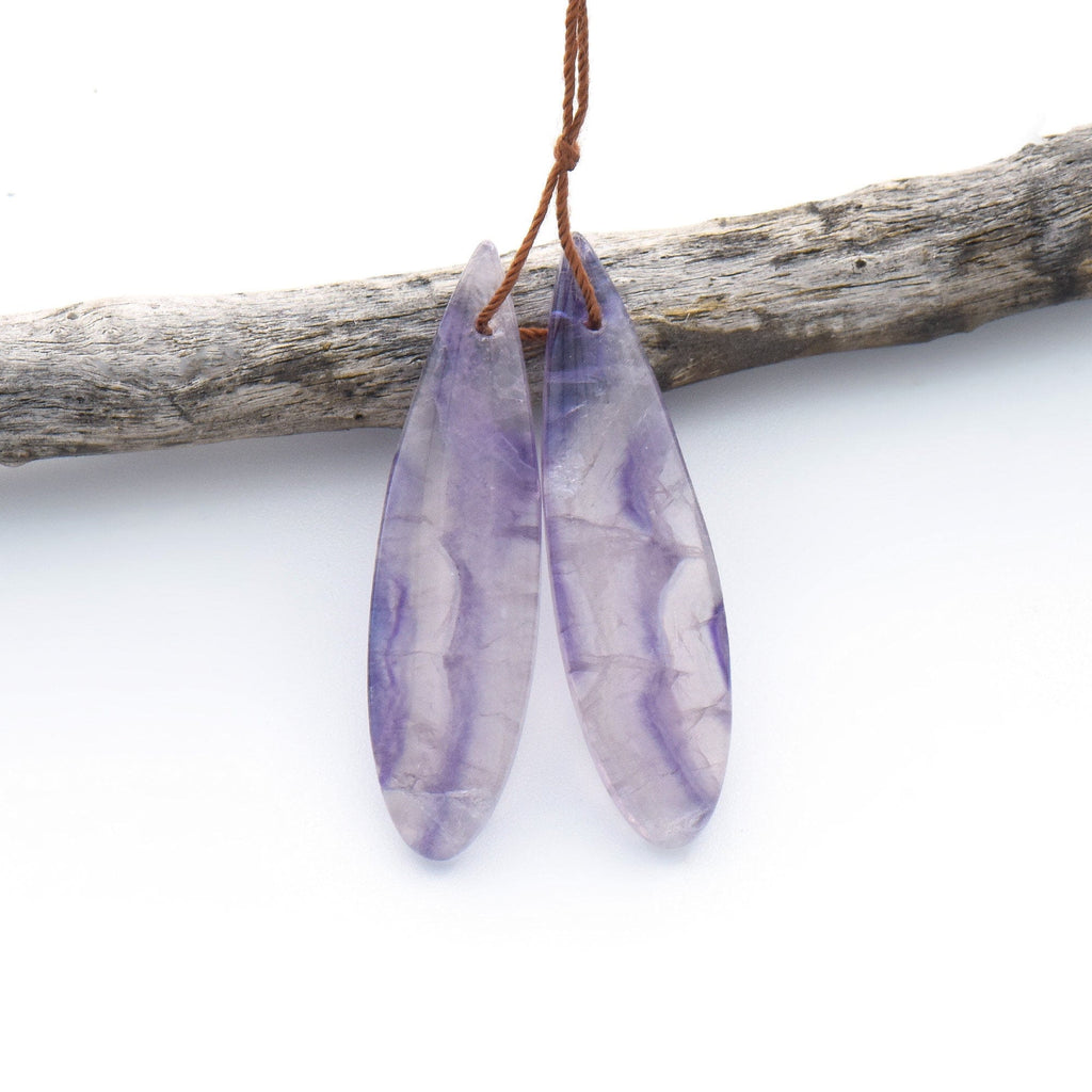 Natural Rainbow Fluorite Long Teardrop Earring Pair Drilled Gemstone Matched Beads OP2826