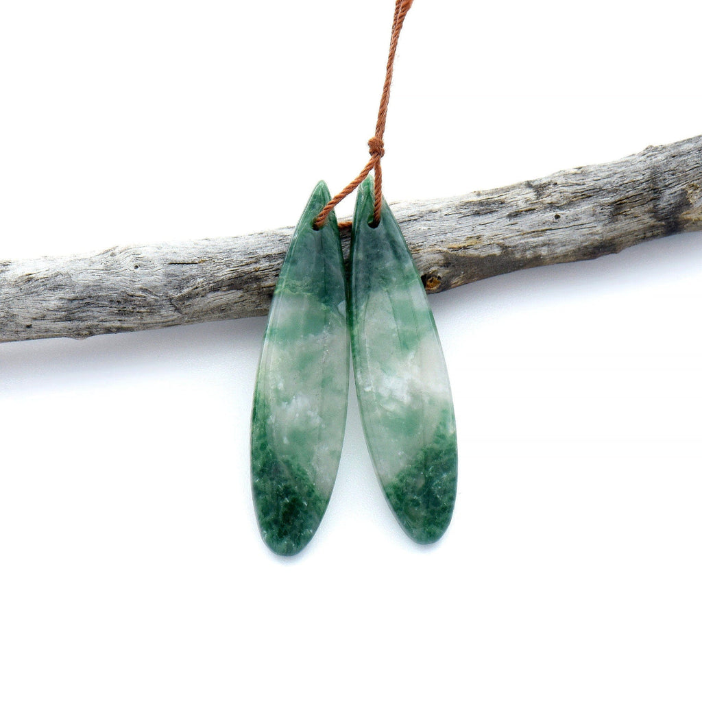 Natural African Green Jade Earring Drilled Gemstone Teardrop Matched Bead Pair OP2520