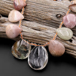 Natural Pink Phantom Quartz Teardrop Beads Side Drilled Pendants 15.5" Strand B7234