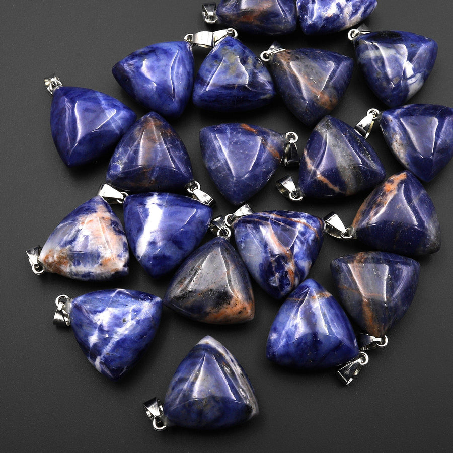 Natural Gemstone Puffy Triangle Pendant Sodalite