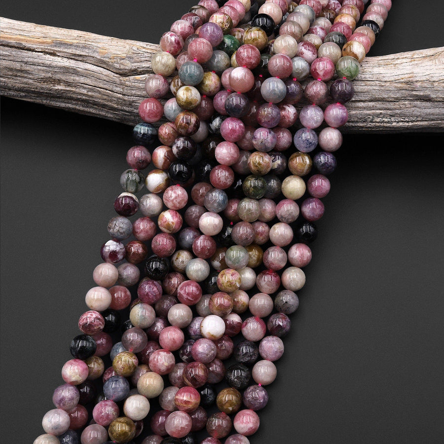 Natural Multicolor Watermelon Pink Green Tourmaline Round Beads 5mm 8mm 15.5" Strand