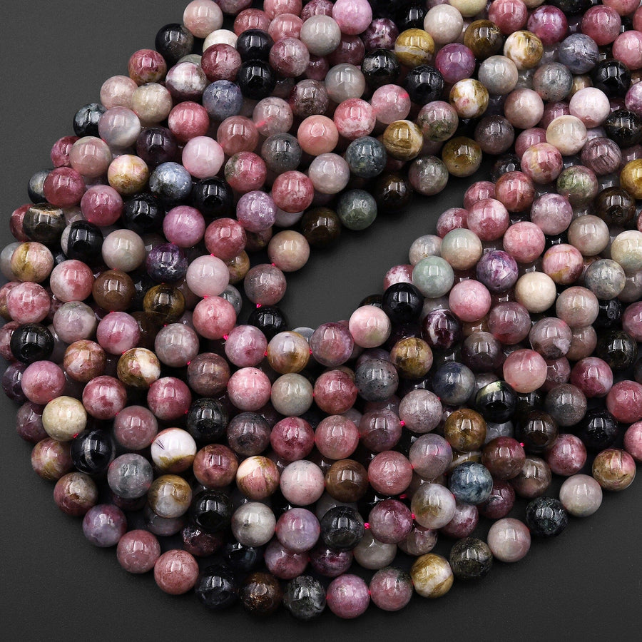 Natural Multicolor Watermelon Pink Green Tourmaline Round Beads 5mm 8mm 15.5" Strand