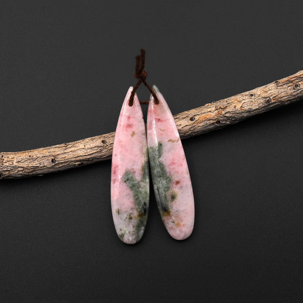 Rare Natural Nevada Lapis Earring Pair Teardrop Matched Earthy Pink Green Gemstone Beads A22
