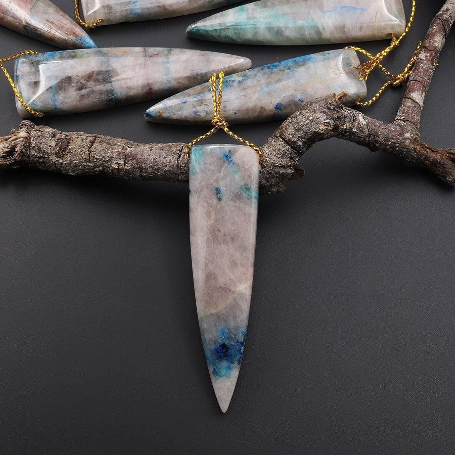 Natural Chrysocolla in Quartz Pendant from Arizona Long Dagger Arrow Side Drilled Focal Bead Stone