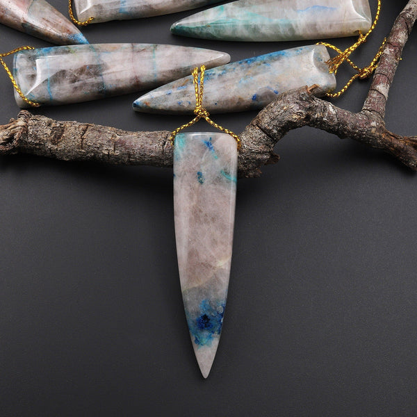 Natural Chrysocolla in Quartz Pendant from Arizona Long Dagger Arrow Side Drilled Focal Bead Stone A4