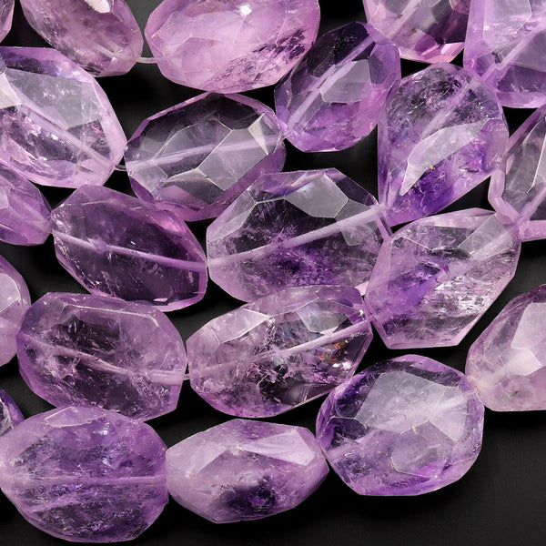 AAA Large Faceted Natural Lilac Purple Amethyst Nugget Beads Hand Cut Freeform Purple Gemstone 15.5" Strand