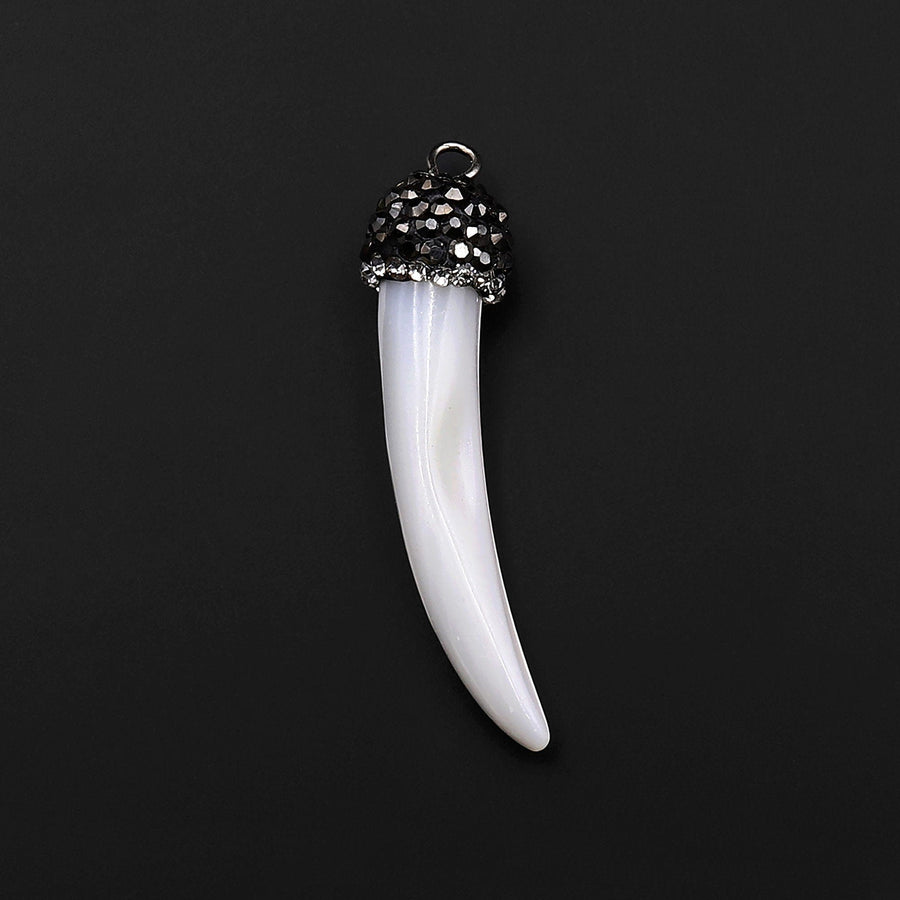 Natural White Mother of Pearl Tooth Claw Pendant Sparkling Rhinestone
