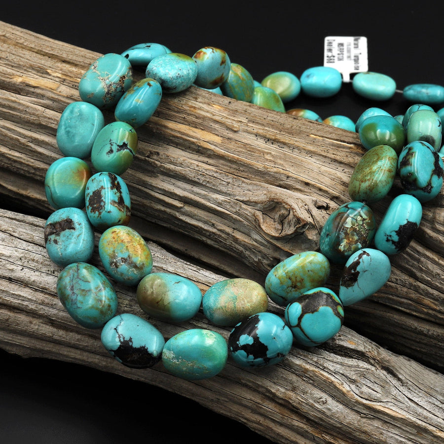 Turquoise Rounded Rectangle Natural Blue Turquoise Rounded Oval Rectangle 14mm Beads Genuine Real ...
