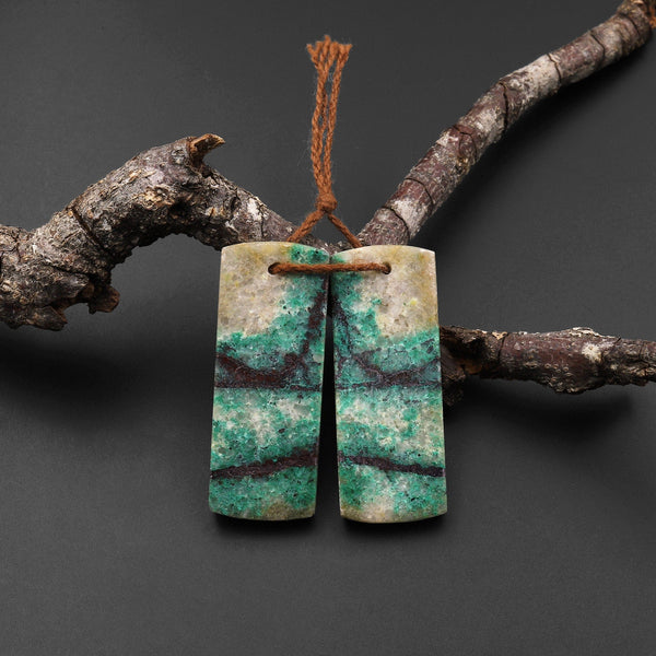 Natural Chrysocolla in Copper Earring Pair Drilled Cabochon Cab Pair Flat Rectangle Matched Gemstone Bead Pair From Arizona A1