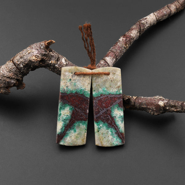 Natural Chrysocolla in Copper Earring Pair Drilled Cabochon Cab Pair Flat Rectangle Matched Gemstone Bead Pair From Arizona A5