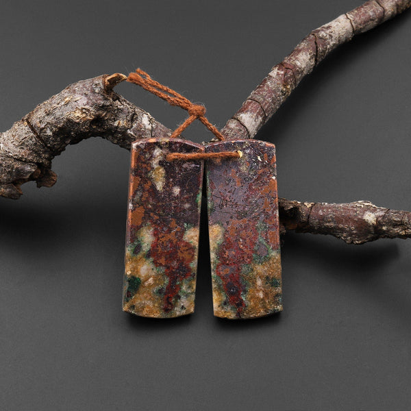 Natural Chrysocolla in Copper Earring Pair Drilled Cabochon Cab Pair Flat Rectangle Matched Gemstone Bead Pair From Arizona A6