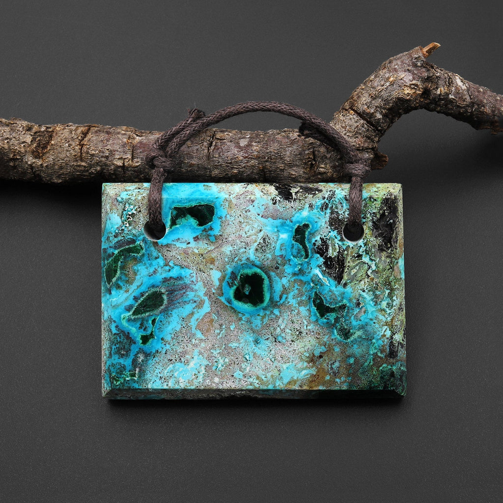 2 Hole Pendant Natural Shattuckite from Congo Malachite Chrysocolla Azurite Faceted Rectangle Gemstone A2