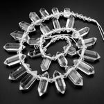 Natural Rock Crystal Quartz Beads Faceted Double Terminated Points Side Drilled Healing Gemstone Focal Pendant Bead 15.5" Strand A1