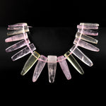 AAA Natural Violet Pink Green Kunzite Freeform Spike Beads Top Side Drilled Gemstone Graduated 15.5" Strand A1