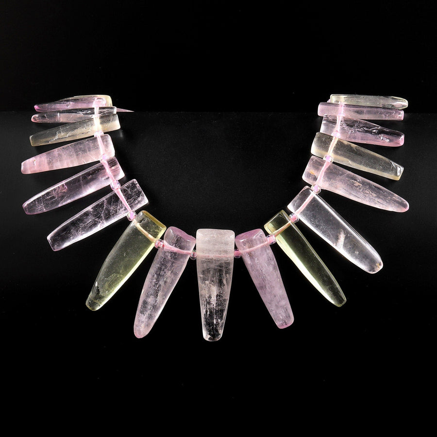 AAA Natural Violet Pink Green Kunzite Freeform Spike Beads Top Side Drilled Gemstone Graduated 15.5" Strand A1