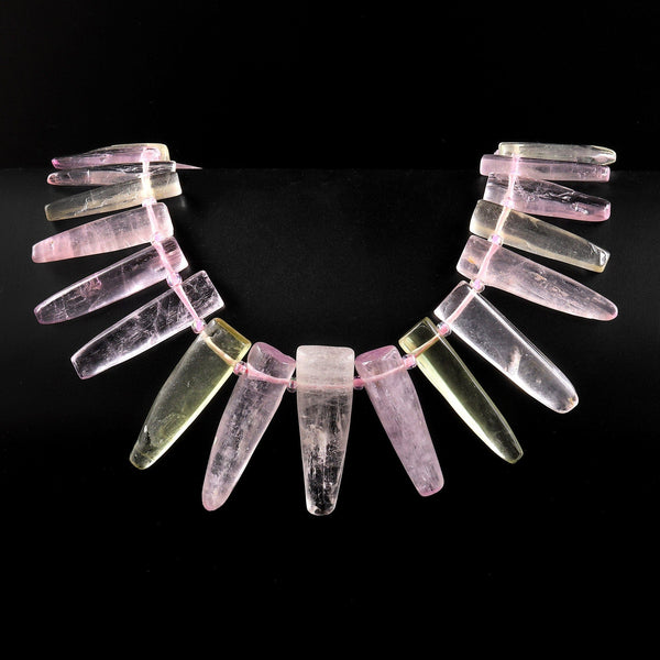 AAA Natural Violet Pink Green Kunzite Freeform Spike Beads Top Side Drilled Gemstone Graduated 15.5" Strand A1