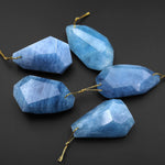 Large Hand Cut Faceted Natural Blue Aquamarine Long Nugget Pendant Gemstone Focal Bead