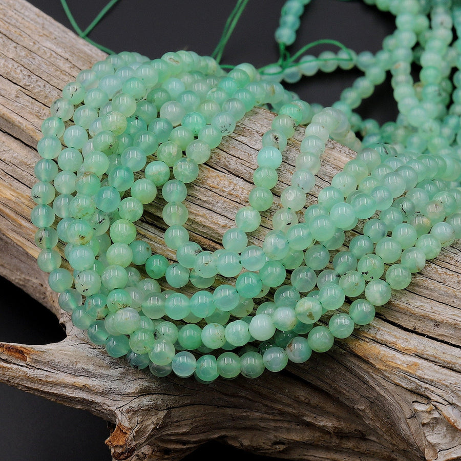 Natural Australian Green Chrysoprase 4mm 5mm Smooth Round Beads Translucent Gemstone 15.5" Strand