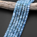 AAA Translucent Faceted Natural Santa Maria Blue Aquamarine Faceted Rondelle Wheel 8mm Beads 15.5" Strand